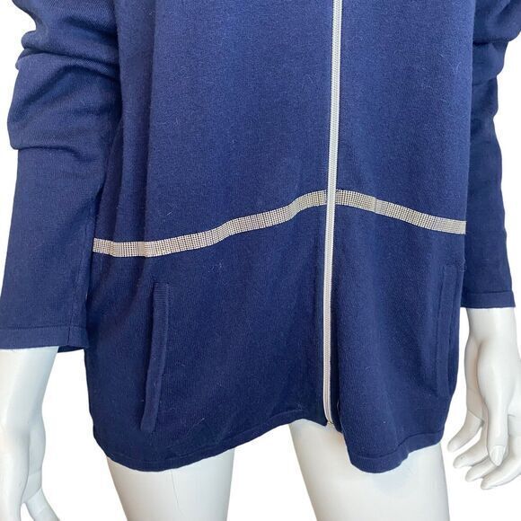 CHICOS 2 US L Zenergy Silver Embellished Knit Jacket‎ Full Zip Cotton Cashmere - Picture 5 of 10